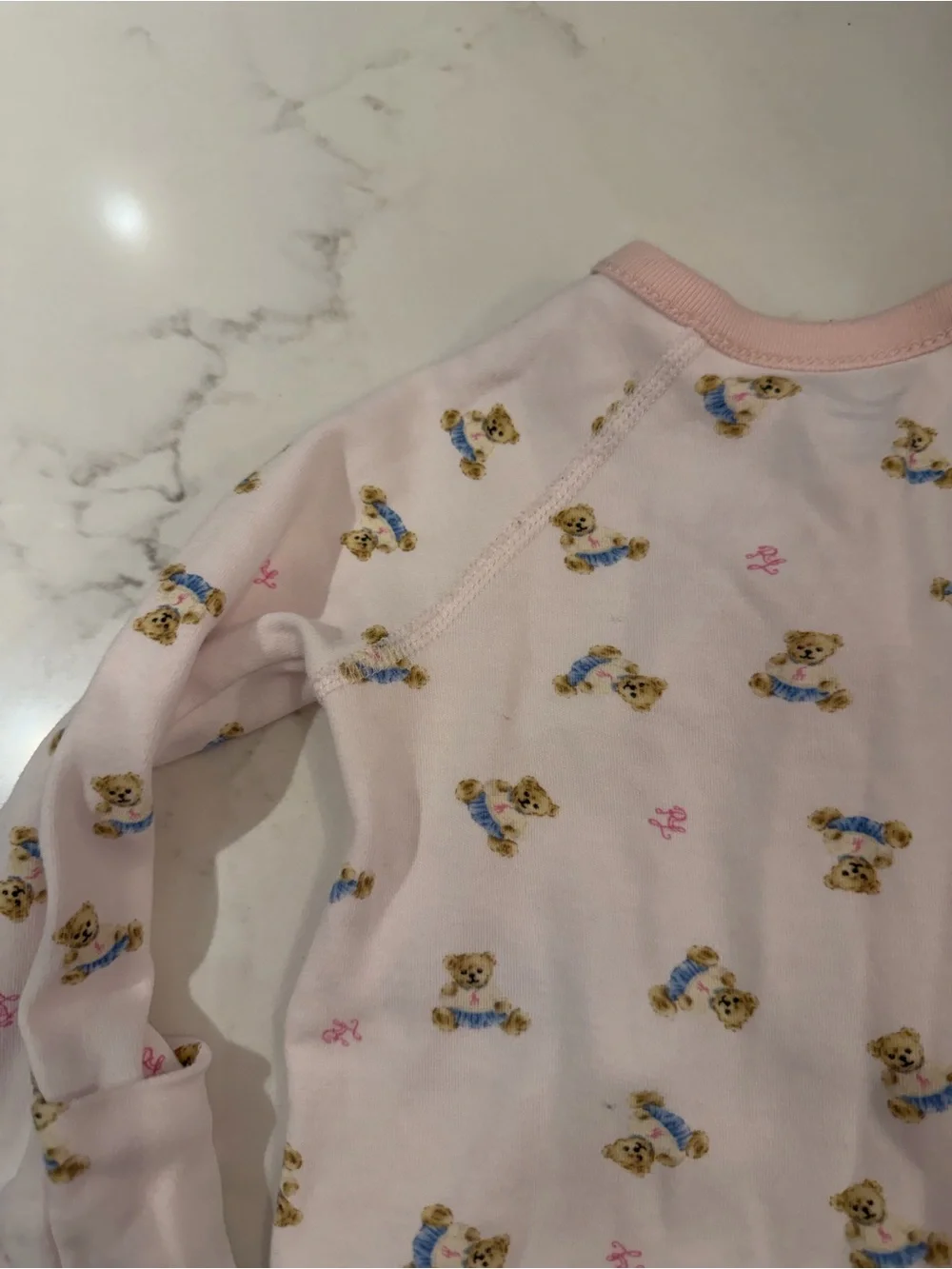 Ralph Lauren Baby Girl One Piece Footie Pajama Bear Pink Size 6 Months